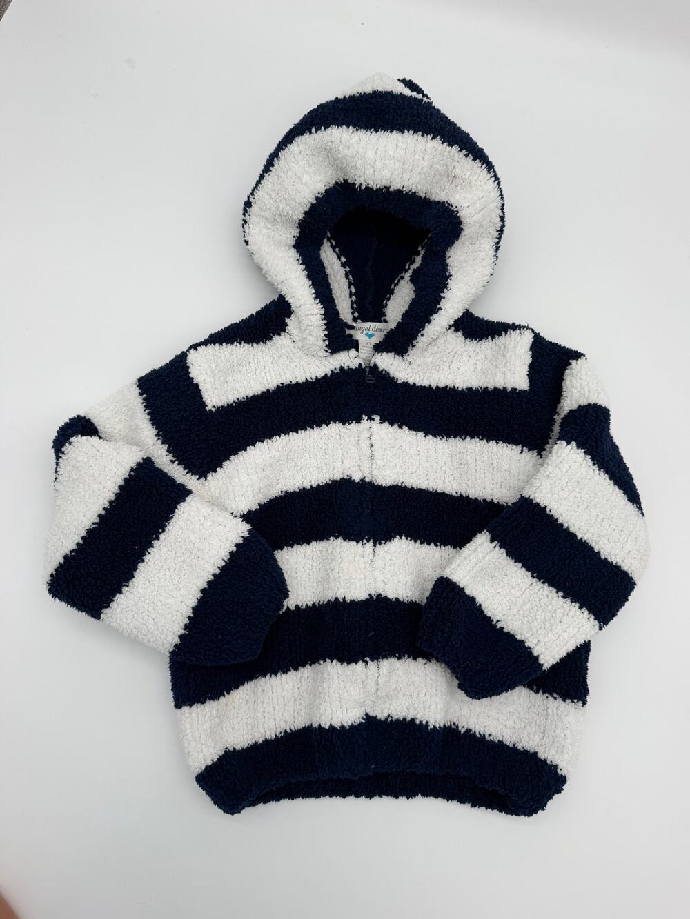 Angel Dear chenille hooded jacket navy stripe size 4t